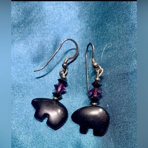 Artisan Carved Bear Fetish Drop Earrings